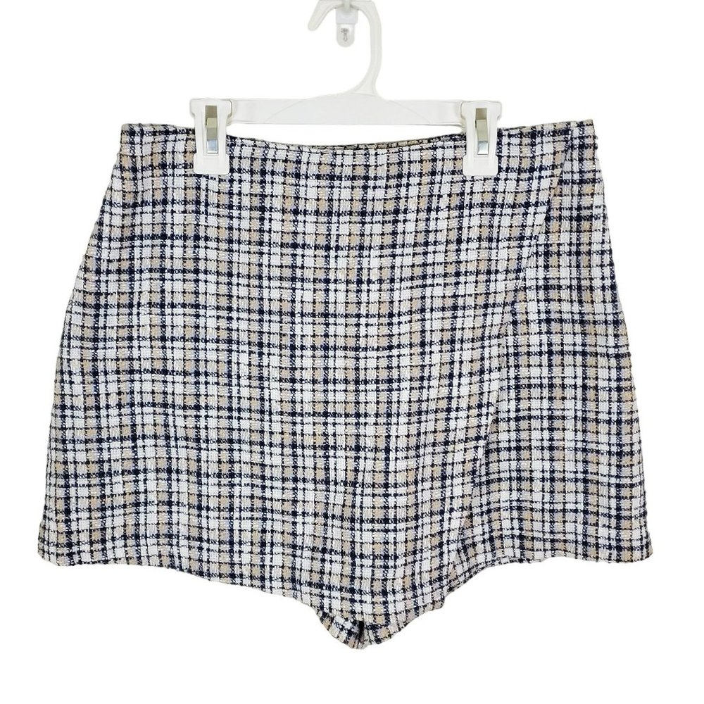 Abercrombie & Fitch Tan/Blue Plaid Tweed Lined Academia Skort M